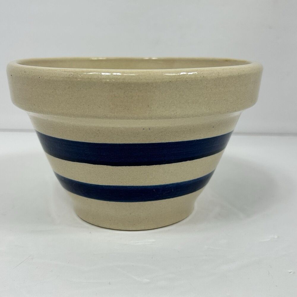 Vintage RRP Co Mixing 6” BOWL Roseville Ohio USA Blue Stripe Stoneware Pottery